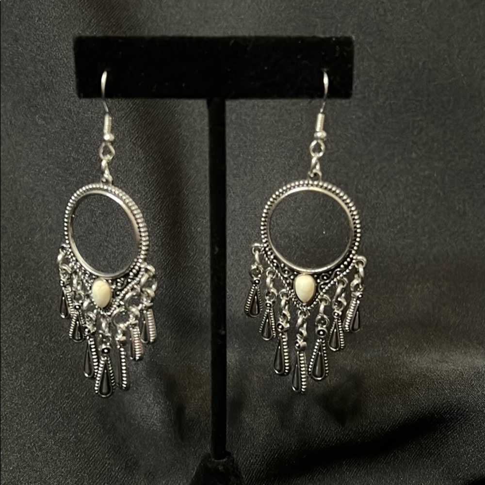 Teardrop shaped white bone stone earrings